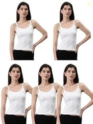 Dixcy Slimz Solid Scoop Neck Sleeveless Slim Fit Camisole for Women(Wh