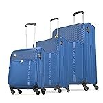 Aristocrat Striker Set of 3 Cabin-59 cm, 69 cm & 79 cm, Medium & Large Size Polyester Soft-Sided Luggage|Spacious Trolley with 360 Degree 4 Wheels and Combination Lock|Unisex (Dazzling Dark Blue)