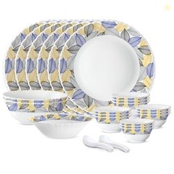 Larah by Borosil Silk Series Kora Opalware Dinner Set | 27 Pieces for