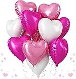 AMFIN (Pack of 5) 18 Inch Heart Foil Balloons – Light Pink, Dark Pink & White