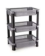 Multi-Purpose Plastic Vegetable Storage Trolley Basket, Shelves Movable Stand, Vegetable Organizer Rack Space-Saving Solution for Home, Office and Kitchen Corner Rack (3 Layer, Grey)