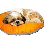 The Pets Company Calming Dog & Cat Bed | Soft Fluffy Donut Reversible, Washable Pet Bed for Kittens Puppies | Cozy Plush Anti-Anxiety Cushion |, (L-22 Inch x B-22 Inch x H-4 Inch), Orange & Grey-XS