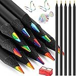 12 Colors Rainbow Pencils for Kids Adults, Rainbow Colored Pencil Art Supplies for Girls Boys, Black Wood Multi Colored Pencils for Coloring Drawing Sketching, Pre-sharpened with Free Sharpener