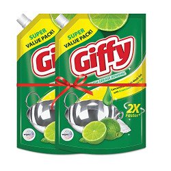 Giffy Liquid Dishwash Gel 900ml(Pack of 2) | Green Lime and Active Sal