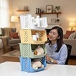 Multipurpose Plastic Basket Storage Rack with Wheels â Stackable Organizer Shelf (Pack of 3)