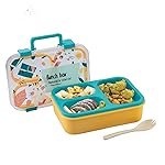 ATTRO Kitty Kart Plastic Lunch Box â 3 Compartment Bento Tiffin, Leak-Proof & Durable, Plastic Cutlery, Ideal for Kids, School,Picnic â 800ml, Blue Orange
