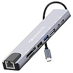 Amkette 8-in-1 Type C Hub/Docking Station with HDMI 60Hz,Data Transfer Multiport Adapter, 100W Power Delivery 4K HDMI,USB 3.0,100MBPS Ethernet,SD/TF Card Reader,for All Type C Devices-MacBook,Laptop
