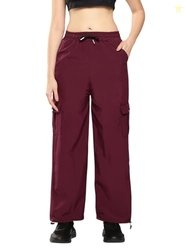 Aarika Womens Casual Wear Wine Colour Solid Crepe Cargo Pant-(28-34)-(