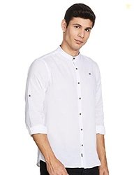 HammerSmith Men's Casual Millennium Fit Shirt (HSCSM043_White 7 L)