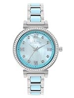 French Connection Mop Blue Round Dial with Blue Two Tone Stainless Steel & Plastic Link Strap Watch – for Womens FCB13USM