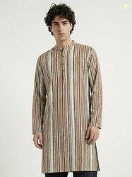 Anouk Rustic Striped Mandarin Collar Straight Kurta