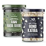 Greenfinity Basil Seeds & Gond Kateera Combo | 200g Sabja Seeds + 100g Tragacanth Gum | Summer Body Coolant | Digestion & Weight Management | 100% Natural | FSSAI Certified