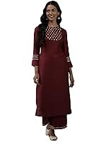 Women Rangpreet Wine Embroidered Straight Kurta with Trouser Set