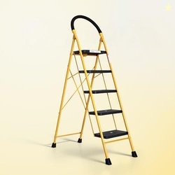 Houza 5-Step Foldable Steel Ladder  Heavy-Duty Anti-Slip, Safe & Styli