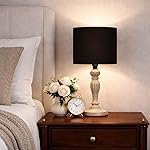 tu casa Mango Wood Table Lamp with Black Cotton Shade | Satin Cobra Saffron Print | Wooden Bedside Night Lamp for Bedroom, Living Room & Study | Home DÃ©cor & Gifting