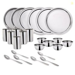 Wonderchef Venice Stainless Steel Dinner Set of 24pcs | Plates, Glasse