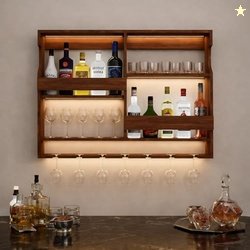 ODEJIA Wooden Wall Mounted Wine Rack, Bar Cabinet with Glass Storage,