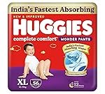 Huggies Complete Comfort Wonder Pants | Pant Style Baby Diapers Extra Large Size (XL), 56 Count | India’s Fastest Absorbing Diaper, Prevents Diaper Rash, Ideal for 12 to 17 Kgs
