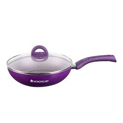 Wonderchef Granite Non-Stick Wok with Glass Lid 24cm for Kitchen, 2.7L