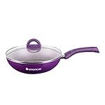 Wonderchef Granite Non-Stick Wok with Glass Lid 24cm for Kitchen, 2.7L Non-Toxic Chemical & PFOA Free, Low-Oil Cooking, Gas Stove & Induction Friendly, Soft-Touch Handle, 2-Yr Warranty, Purple