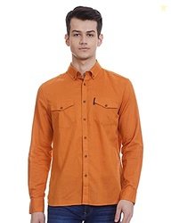 HammerSmith Men's Casual Millennium Fit Shirt (HSCSM045_Orange 1 M)