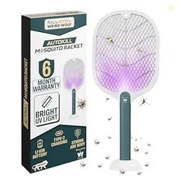 Weird Wolf 2 in 1 UV Light Electric Mosquito Racket Bat with Base Stan