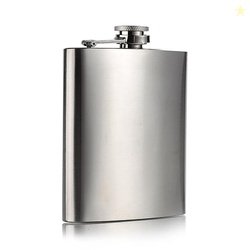 AUGEN Hip Flask Stainless Steel Leak Proof Silver 7oz (210ml) Liquor P