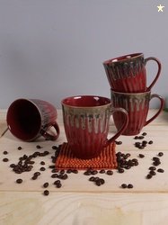 Homesake Gift for Sweet Mother Red Textured Ceramic Handmade 4 Piece M