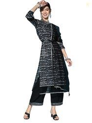 Women Rangpreet Black Printed A-line Kurta Trouser With Dupatta Set