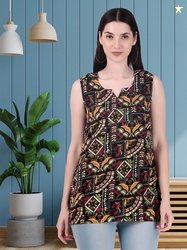 Magnetism Women Ethnic Motifs Printed V-Neck Pure Crepe Kurti with det