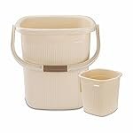 Nayasa Rimmy Plastic Bucket Set for Bathroom | Bucket and Mug (18 Liters & 1.5 Liters) | Bathroom Set of 2 | Bathroom Accessories Set | Bathroom Bucket Set | Ivory