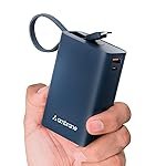 Ambrane 20000mAh Pocket Size Power Bank with Inbuilt Type-C Cable, 22.5W Fast Charging, Type-C PD & USB Output, Portable Mini Powerbank for iPhone, Android & Other Devices (MiniCharge 20, Black-Blue)