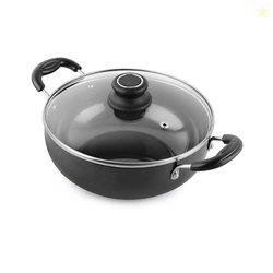 CELLO Classy Hard Anodised Non-Stick Kadhai 3.5 Liter with Glass Lid w