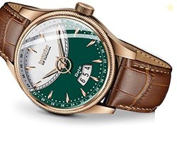 DOUBLERUN 9012_3D Glass Date Display Dial Leather Belt Analog Watch -