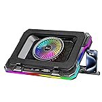 TECHIE 1 Fan Turbo Laptop Cooling Pad with Mobile Stand | 360Â° Airflow Metal Cooling Base | 8-Stage Adjustable Ergonomic Stand | RGB Light Modes | Dual USB Ports | Fits 14â19″ Laptops