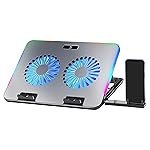 TAG Gamerz Silverbolt Laptop Cooling Pad â Aluminium Metal Build, Dual Silent Blue LED Turbo Fans, 10 RGB Modes, Detachable Mobile Holder, 7 Level Height Adjustment, Dual USB Hub, Anti Slip Baffle