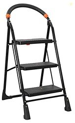 Parasnath Black Heavy Folding Ladder with Wide Steps Milano 3 Steps 3.