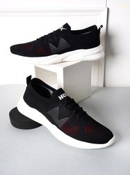 HRX by Hrithik Roshan Men Black & Red Textured Contrast Sole Slip On S