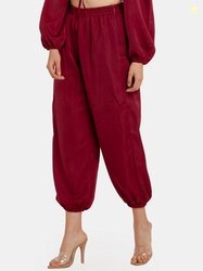 Zink London Women Maroon Slim Fit High-Rise Pleated Trousers