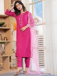 KEIYONA Women Embroidered Regular Thread Work Kurta & Palazzos With Du
