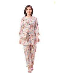 Aarika Girls Casual Wear Beige Colour Leaf Print Polyester Co-ord Set-
