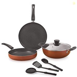 Nirlon Brownie Granite 7-Piece Aluminum Non Stick Cookware Combo Gift