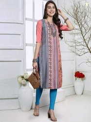 7Threads Floral Printed Round Neck Straight Kurta