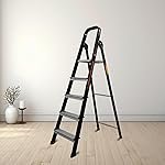 Bonkaso Climb Lite Pro 5 Steps Foldable Aluminium Ladder, Load Capacity upto 120kg, Multipurpose ladder for home & office, Anti-Skid Steps, Heavy Duty Platform, 5 Years Warranty (165h x 49w Cms) Black