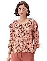 Eden & Ivy Women’s Crinkled Rayon V-Neck 3/4 Sleeve Regular Fit Top (Available in Plus Sizes)