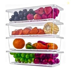 MollisHomes Fridge Storage Boxes - Set Of 4 With Drain Tray, Stackable