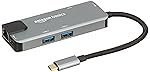 Amazon Basics 6-in-1 USB C Hub Multiport Adapter with LAN Port/HDMI/Type – C & Two USB 3.0 Ports (Black)