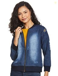Miss Olive Women's Navy Blue Denim Bomber Jacket(MOAW19DEN05-55-71-02,