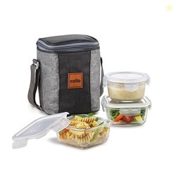 CELLO Glassy Mix Lunch Box with Jacket for Office, Transparent | 2 x 3