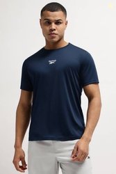 REEBOK Men Solid Crew Neck Polyester Navy Blue T-Shirt